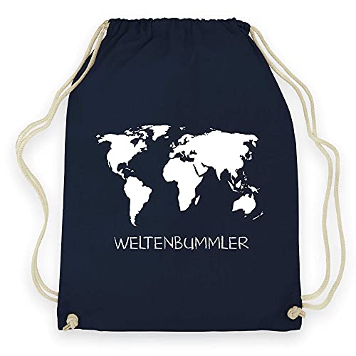 wowshirt Turnbeutel Weltenbummler Nomaden Wanderlust Glücksritter Travel Blogger, Farbe:French Navy von wowshirt