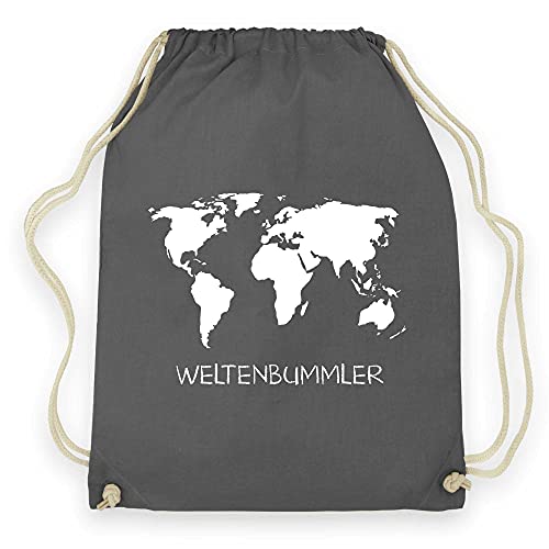 wowshirt Turnbeutel Weltenbummler Nomaden Wanderlust Glücksritter Travel Blogger, Farbe:Graphite Grey von wowshirt