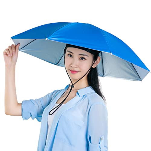 woyufen Kopfschirm Hüte Regenschirm Hut Tragbare Regenschirmkappen Outdoor Sonne Regenschutz mit elastischen Bändern für Kinder und Erwachsene (Durchmesser: 69 cm), blau, 1 von woyufen