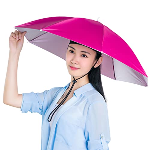 woyufen Kopfschirm Hüte Regenschirm Hut Tragbare Regenschirmkappen Outdoor Sonne Regenschutz mit elastischen Bändern für Kinder und Erwachsene (Durchmesser: 69 cm), rosarot, 1 von woyufen