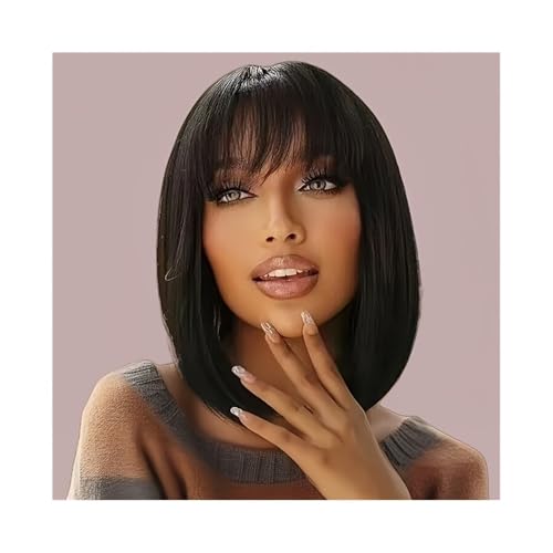 Perücken für Frauen Short Bob Wigs Human Hair with Bangs Straight Bob Wig 8 Inch Full Machine Made Perücken mit Spitzenfront(8inches) von wpenshiDM125