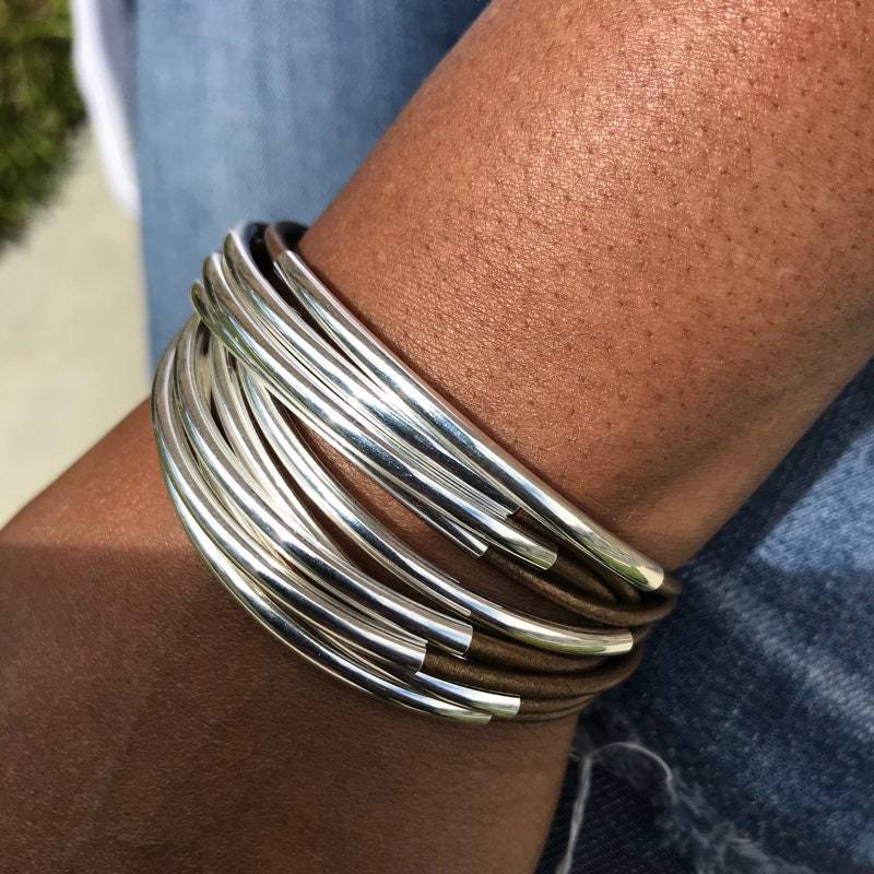 Bronze - Wickelarmband, Schlaucharmband, Lederarmband | Wickelarmband Nudel Perle Lederschmuck Geschenk Für Sie Magnetverschluss von wrapsbyrenzel