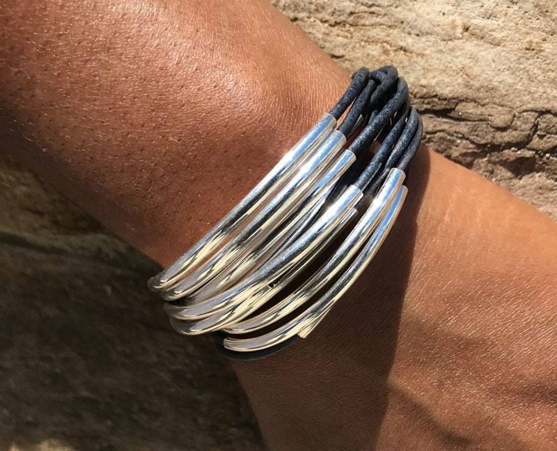 Multi Wickelarmband, Schlaucharmband, Magnetverschluss, Silber Schlauch Wickelarmband von wrapsbyrenzel
