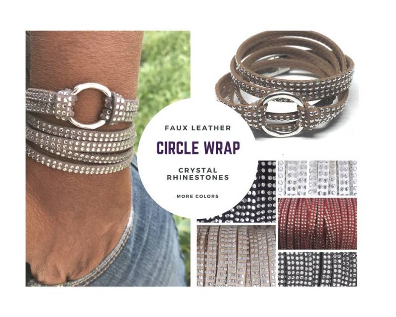 Wickelarmband, Eternity, Circle Wrap, Lederschmuck, Schwarzer Strass Imitat, Ledermanschettenarmband, Geschenk Für Sie, Leder, Dreifachwickel von wrapsbyrenzel