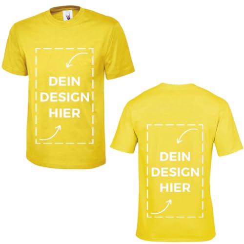 WS personalisiertes Unisex T-Shirt Gelb M| Tshirt zum Selbstgestalten | Einseitiger/Beidseitiger Druck mit Foto oder Text von ws textil