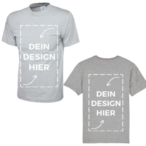 WS personalisiertes Unisex T-Shirt Grau meliert 3XL| Tshirt zum Selbstgestalten | Einseitiger/Beidseitiger Druck mit Foto oder Text von ws textil