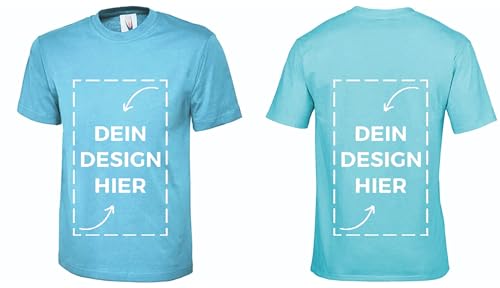 WS personalisiertes Unisex T-Shirt Hellblau XXL| Tshirt zum Selbstgestalten | Einseitiger/Beidseitiger Druck mit Foto oder Text von ws textil