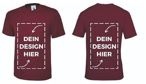 WS personalisiertes Unisex T-Shirt Rot 5XL| Tshirt zum Selbstgestalten | Einseitiger/Beidseitiger Druck mit Foto oder Text von ws textil
