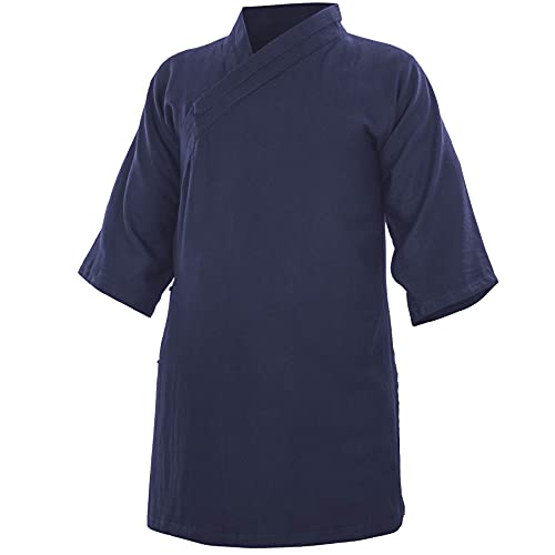 Baumwolle (Leicht) Kung Fu & Tai Chi Shirt Diagonaler Kragen Kurzarm - Taiji Anzug Dunkelblau 185 von wu designs