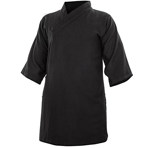 Baumwolle (Leicht) Kung Fu & Tai Chi Shirt Diagonaler Kragen Kurzarm - Taiji Anzug Schwarz 185 von wu designs