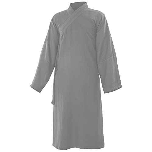 Baumwolle (Leicht) Kung Fu & Tai Chi Shirt Diagonaler Kragen Langarm Knielang - Taiji Anzug Grau 175 von wu designs