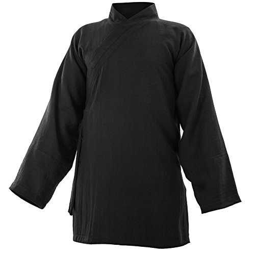 Baumwolle (Leicht) Kung Fu & Tai Chi Shirt Diagonaler Kragen Langarm - Taiji Anzug Schwarz 190 von wu designs