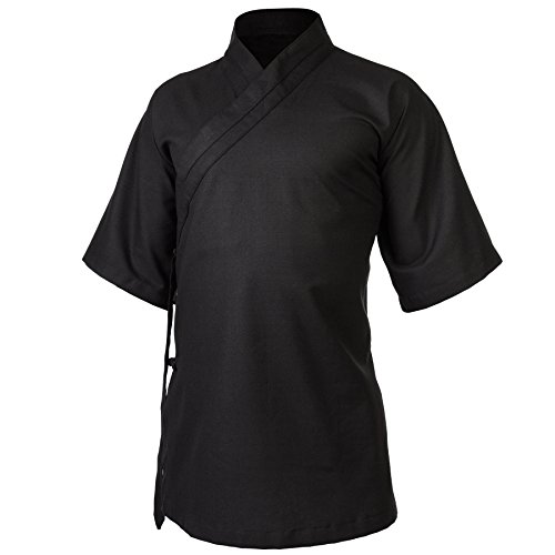 wu designs Leinen (Mittel) Kung Fu & Tai Chi Shirt Diagonaler Kragen Kurzarm - Taiji Anzug Schwarz 190 von wu designs