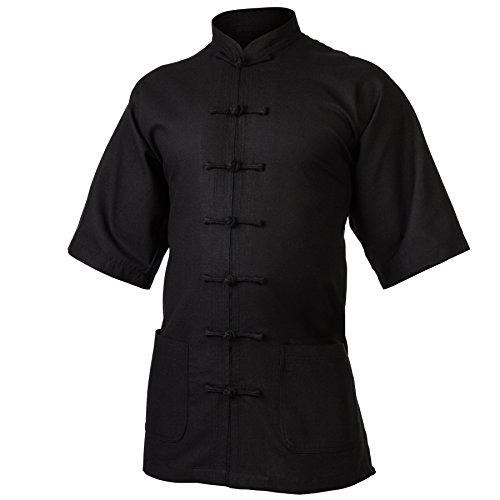 Leinen (Mittel) Kung Fu & Tai Chi Shirt Stehkragen Kurzarm - Taiji Anzug Schwarz 160 von wu designs