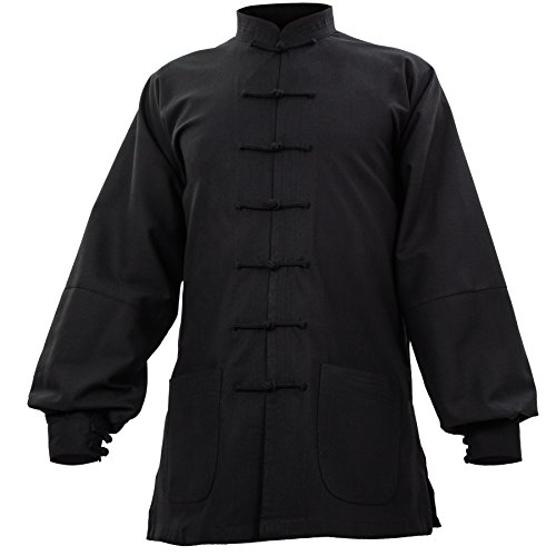 Leinen (Mittel) Kung Fu & Tai Chi Shirt Stehkragen Manschetten - Taiji Anzug Schwarz 165 von wu designs