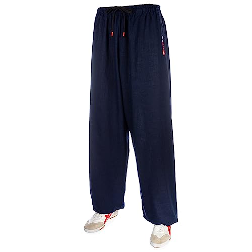 wu designs Leinen (Mittel) Kung Fu & Tai Chi Trainingshose Dunkelblau 195 von wu designs