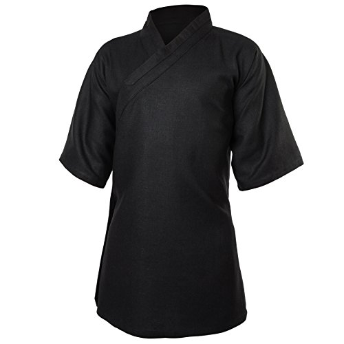 wu designs Leinen (Schwer) Kung Fu & Tai Chi Shirt Diagonaler Kragen Kurzarm - Taiji Anzug Schwarz 175 von wu designs