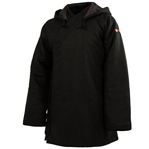 wu designs Leinen (Schwer) Kung Fu & Tai Chi gesteppte Winterjacke mit Kapuze Langarm Schwarz 165 von wu designs