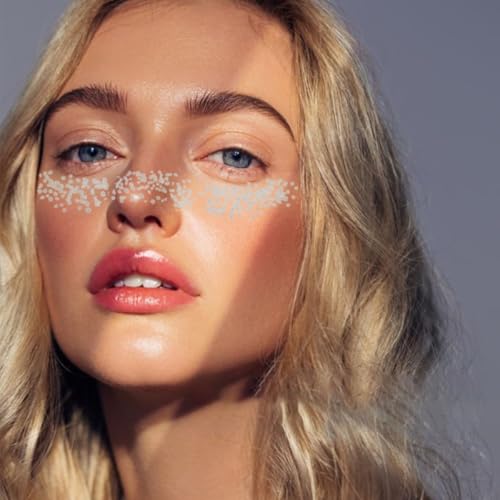 Glitter Sommersprossen Gesicht Tattoo für Frauen Goldene Gesicht Tattoos Halloween Club Cosplay Rave Party Geschenk für Kinder Gesicht Temporäre Tattoos Festival Dekoration (Silbrig) von wuios