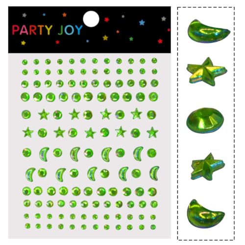 Grün Glitzersteine Gesicht Festival Tattoos Selbstklebend Edelsteine Gesicht DIY Glitzer Strasssteine Halloween, Musikkarneval, Rave Party für Damen Steine Gesicht Stickers von wuios