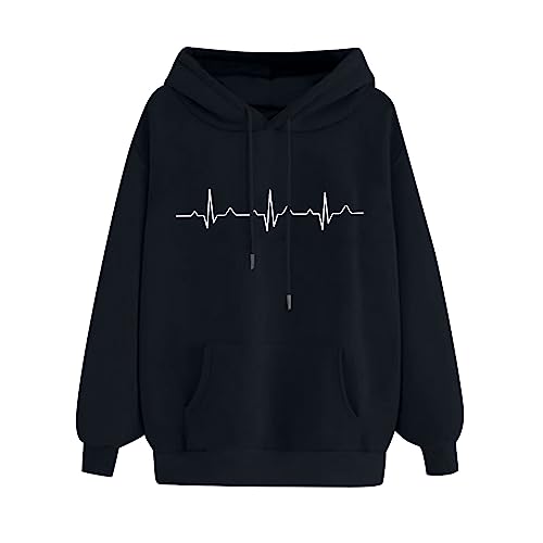 wuitopue Damen Hoodies Langarmhemd Rundhalsausschnitt Sweatshirt Herz Druck Pullover Casual Kapuzenpullover Mit Druck Hoodie Langarm Shirts Kordelzug Oberteil Pulli Freizeit Pullover Tops von wuitopue