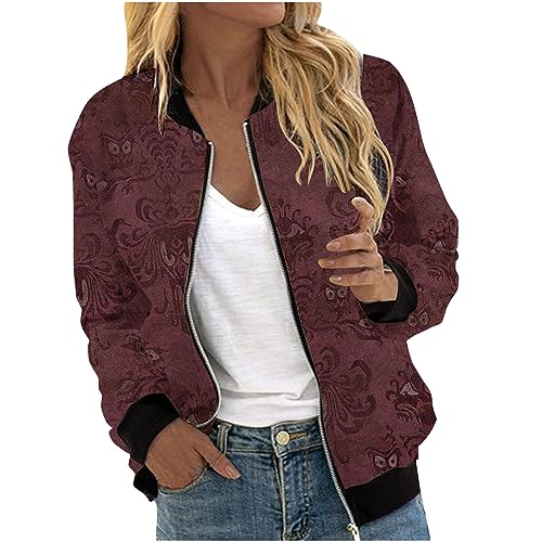 wuitopue Damen Jacke Langarm Kurz Übergangsjacke FrüHling Und Herbst Casual Jacke Bomberjacke Mit Reißverschluss Outwear Kurze Jacke Fliegerjacke Pilotenjacke Mädchen College Jacke Leichte von wuitopue