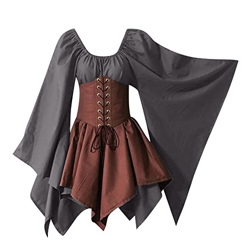 wuitopue Damen Mittelalter Kleid mit Trompetenärmel Gothic Retro Kleid Renaissance Cosplay Kostüm Fasching Karneval Party Halloween Kostüm Gothic Kleider Partykleider Für Damen von wuitopue