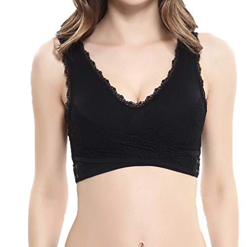 wuitopue Damen Push Up BH Ohne Bügel Bequemer BH Vorderer Crossover-BH mit seitlicher Schnalle Spitze Schwangerschaft Sport Yoga BH Atmungsaktives BH-Tanktop Oberteiles Tops Für Damen von wuitopue