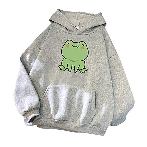 wuitopue Damen Sweatshirt Langarm Pullover Mit Rundhalsausschnitt Niedlicher Cartoon Frosch Print Herbst Und Winter Wattierter Warmer Pullover Damenmode Freizeit Pullover Sweatshirt Oberteil von wuitopue