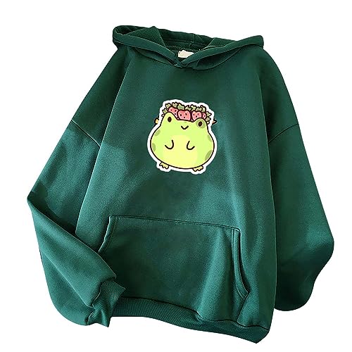 wuitopue Damen Sweatshirt Langarm Pullover Mit Rundhalsausschnitt Niedlicher Cartoon Frosch Print Herbst Und Winter Wattierter Warmer Pullover Damenmode Freizeit Pullover Sweatshirt Oberteil von wuitopue