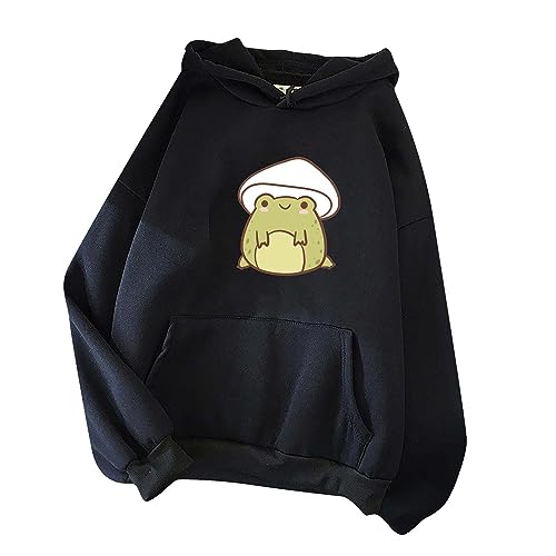 wuitopue Damen Sweatshirt Langarm Pullover Mit Rundhalsausschnitt Niedlicher Cartoon Frosch Print Herbst Und Winter Wattierter Warmer Pullover Damenmode Freizeit Pullover Sweatshirt Oberteil von wuitopue