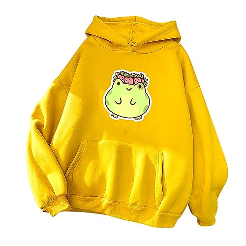 wuitopue Damen Sweatshirt Langarm Pullover Mit Rundhalsausschnitt Niedlicher Cartoon Frosch Print Herbst Und Winter Wattierter Warmer Pullover Damenmode Freizeit Pullover Sweatshirt Oberteil von wuitopue