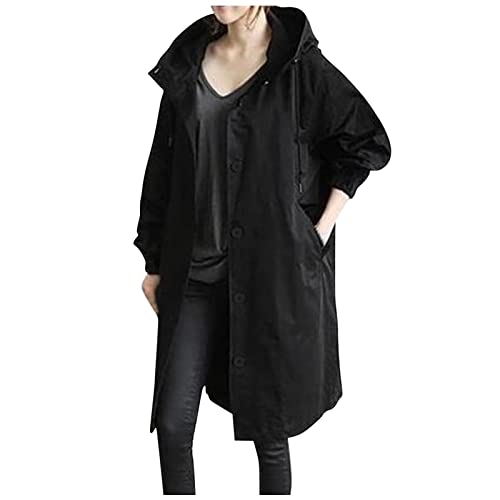 wuitopue Damen Trenchcoat Lang Übergangsjacke Windbreaker Elegant Langarm Jacke Mit Kapuze Atmungsaktiv Mantel Winddichter Windjacke Outdoor-Jacke Einfarbig Mantel Klassische Herbst Frühling Jacke von wuitopue