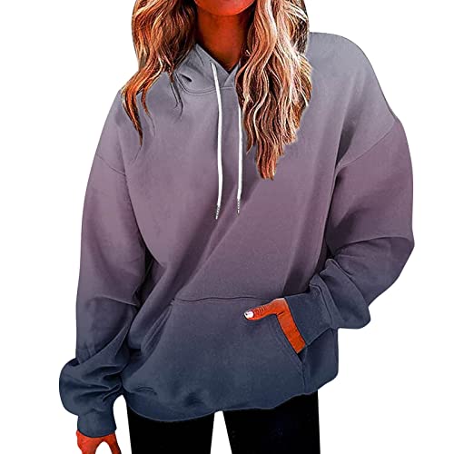 wuitopue Hoodie Damen Herbst Langarmshirt Rundhals Kapuzenpullover Lässig Hoodie Mode Verlaufsdruck Sweatshirt Lockere Oberteile Dünner Pullover Frauen Sweat Pullover Elegant Sweatshirts von wuitopue