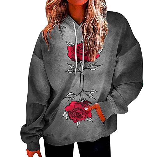 wuitopue Hoodie Damen Herbst Langarmshirt Rundhals Kapuzenpullover Lässig Hoodie Mode Verlaufsdruck Sweatshirt Lockere Oberteile Dünner Pullover Frauen Sweat Pullover Elegant Sweatshirts von wuitopue