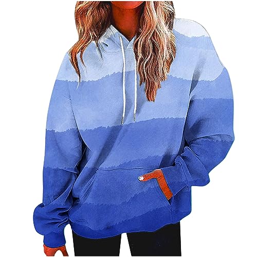 wuitopue Hoodie Damen Herbst Langarmshirt Rundhals Kapuzenpullover Lässig Hoodie Mode Verlaufsdruck Sweatshirt Lockere Oberteile Dünner Pullover Frauen Sweat Pullover Elegant Sweatshirts von wuitopue