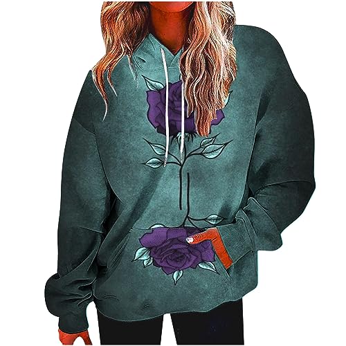 wuitopue Hoodie Damen Herbst Langarmshirt Rundhals Kapuzenpullover Lässig Hoodie Mode Verlaufsdruck Sweatshirt Lockere Oberteile Dünner Pullover Frauen Sweat Pullover Elegant Sweatshirts von wuitopue