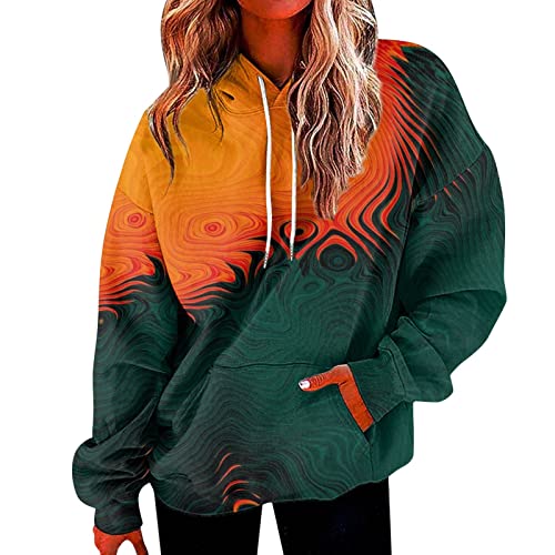 wuitopue Hoodie Damen Herbst Langarmshirt Rundhals Kapuzenpullover Lässig Hoodie Mode Verlaufsdruck Sweatshirt Lockere Oberteile Dünner Pullover Frauen Sweat Pullover Elegant Sweatshirts von wuitopue