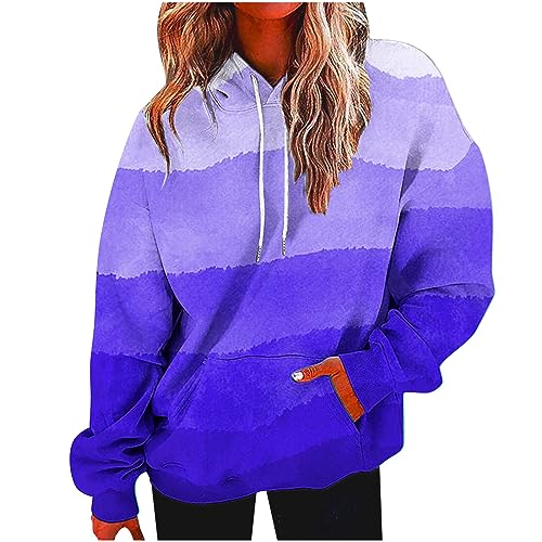 wuitopue Hoodie Damen Herbst Langarmshirt Rundhals Kapuzenpullover Lässig Hoodie Mode Verlaufsdruck Sweatshirt Lockere Oberteile Dünner Pullover Frauen Sweat Pullover Elegant Sweatshirts von wuitopue