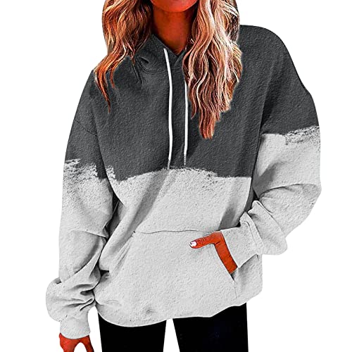 wuitopue Hoodie Damen Herbst Langarmshirt Rundhals Kapuzenpullover Lässig Hoodie Mode Verlaufsdruck Sweatshirt Lockere Oberteile Dünner Pullover Frauen Sweat Pullover Elegant Sweatshirts von wuitopue