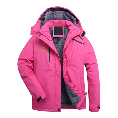 wuitopue Regenjacke Damen Wasserdichte, Atmungsaktive, Gepolsterte Und Dicke Wanderjacke Für Den Winter Regenjacke Mit Kapuze Regenmantel Frauen Warm Jacke Outdoor Wandern Winddicht Mantel von wuitopue