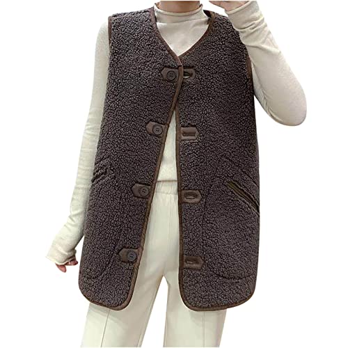 wuitopue Teddy Fleece Weste Damen Herbst Winter Warm Ärmellos Westen Casual Bequem Einfarbig Revers Plüsch Weste Kurz Reißverschluss Jacke Lose Jacke Fleeceweste Plüschweste Outwear Westen von wuitopue