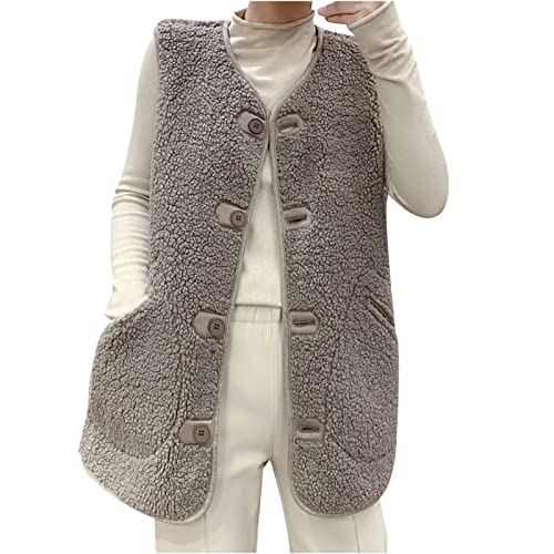 wuitopue Teddy Fleece Weste Damen Herbst Winter Warm Ärmellos Westen Casual Bequem Einfarbig Revers Plüsch Weste Kurz Reißverschluss Jacke Lose Jacke Fleeceweste Plüschweste Outwear Westen von wuitopue