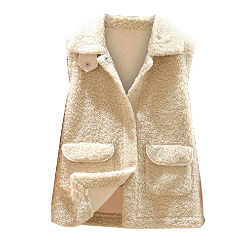 wuitopue Teddy Fleece Weste Damen Herbst Winter Warm Ärmellos Westen Casual Bequem Einfarbig Revers Plüsch Weste Kurz Reißverschluss Jacke Lose Jacke Fleeceweste Plüschweste Outwear Westen von wuitopue