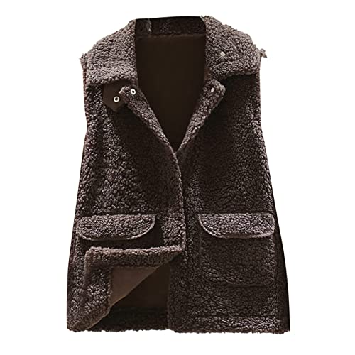 wuitopue Teddy Fleece Weste Damen Herbst Winter Warm Ärmellos Westen Casual Bequem Einfarbig Revers Plüsch Weste Kurz Reißverschluss Jacke Lose Jacke Fleeceweste Plüschweste Outwear Westen von wuitopue