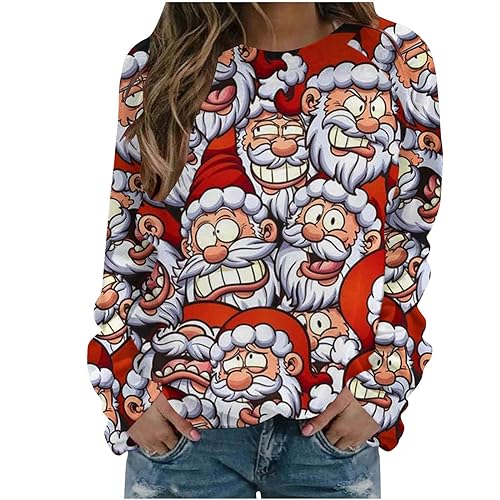 wuitopue Weihnachtspullover Damen Langarm Rundhals Sweatshirt 3D Druck Pullover Herbst Winter Sweater Pullis Bluse Weihnachten Weihnachtspulli Frühling Und Herbst Oberteile Tops von wuitopue