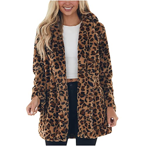 wuitopue Winterjacke Damen Warme Lang Fleece Jacke Mantel Frauen Leopard Dot Kunstpelz Pelzmantel Jacke Warmes Weiches Fleece Faux Wintermantel Winterjacke Elegant Fellmantel Flauschige Outwear von wuitopue