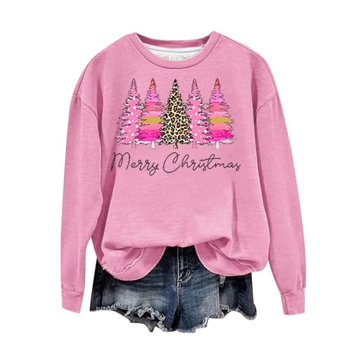 wuitopue lustiges Weihnachts Tshirt Damen Weihnachten kostüm Langarm O-Ausschnitt Oberteil Weihnachtsbaum Druck Fleecepullover Fleece warm Laufshirt Langarm Atmungsaktive Weihnachtskleidung von wuitopue