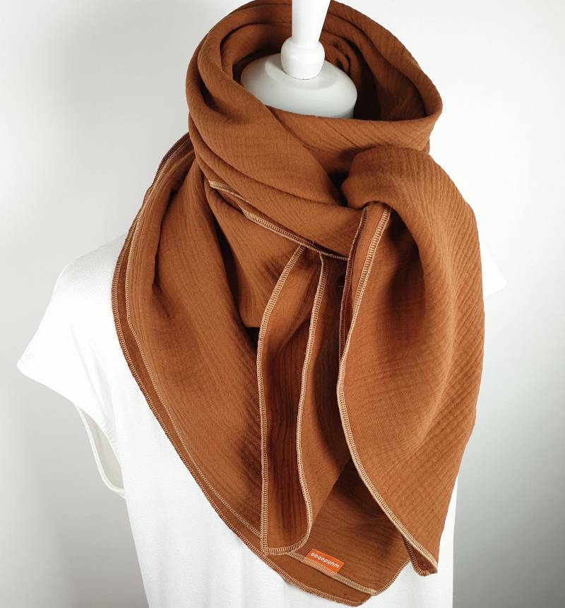 Baumwoll Halstuch, Dreieckstuch Cognac Braun, Musselintuch, Verschiedene Formate, Damen Kinder, Hochwertiges Oversized Tuch, 100% Baumwolle von wundabaa
