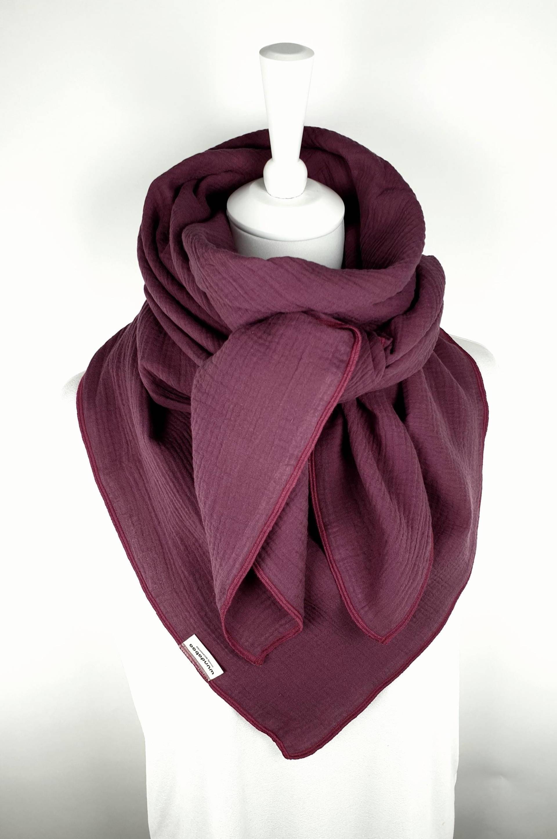 Halstuch Baumwolle, Musselintuch Aubergine Für Damen Und Kinder, Großer Winter Baumwollschal, Verschiedene Formate, 100% Baumwolle von wundabaa